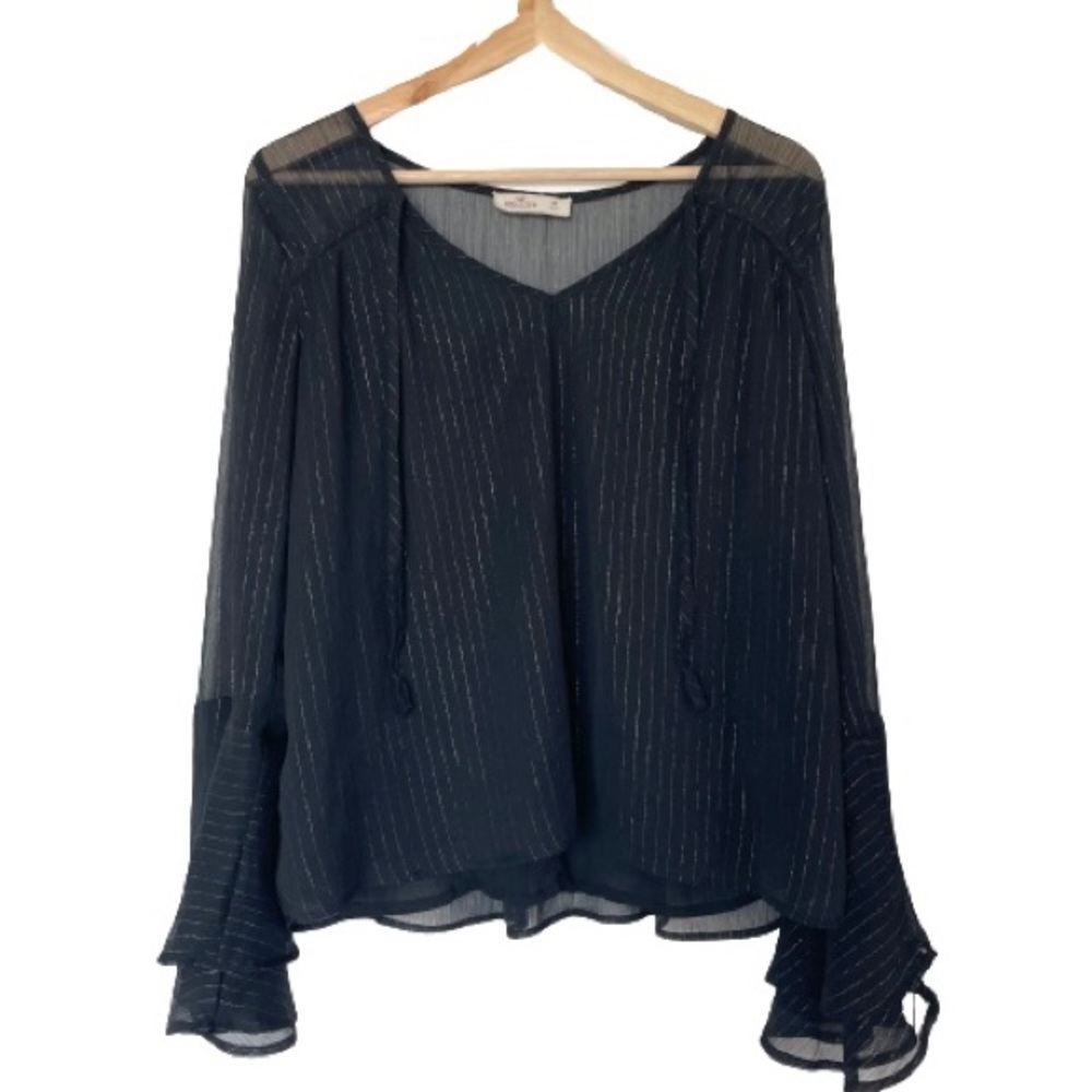 Hollister Sheer Bell Sleeve Long Sleeve Top